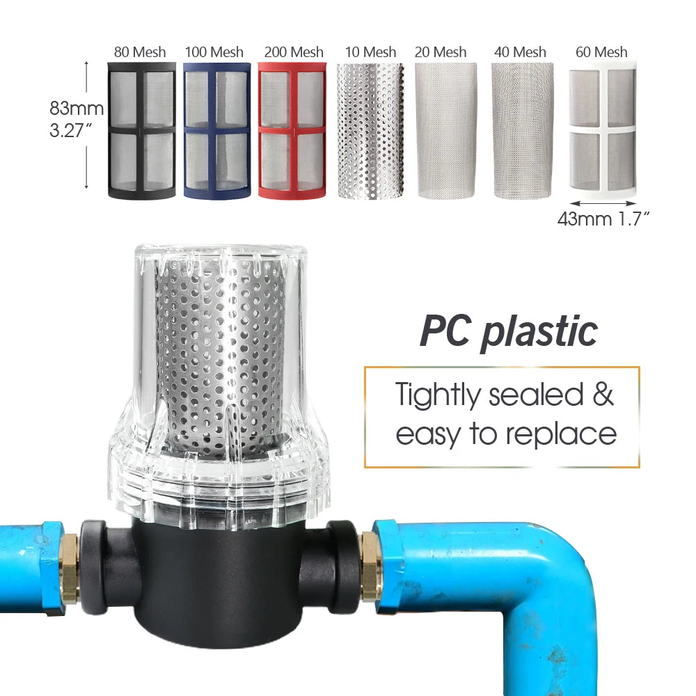 1/2'' 3/4'' 1'' Garden Hose Filter Brass Coupling Joint Agricultural Irrigation Tubing Prefilter Impurities 10-200 Mesh Strainer