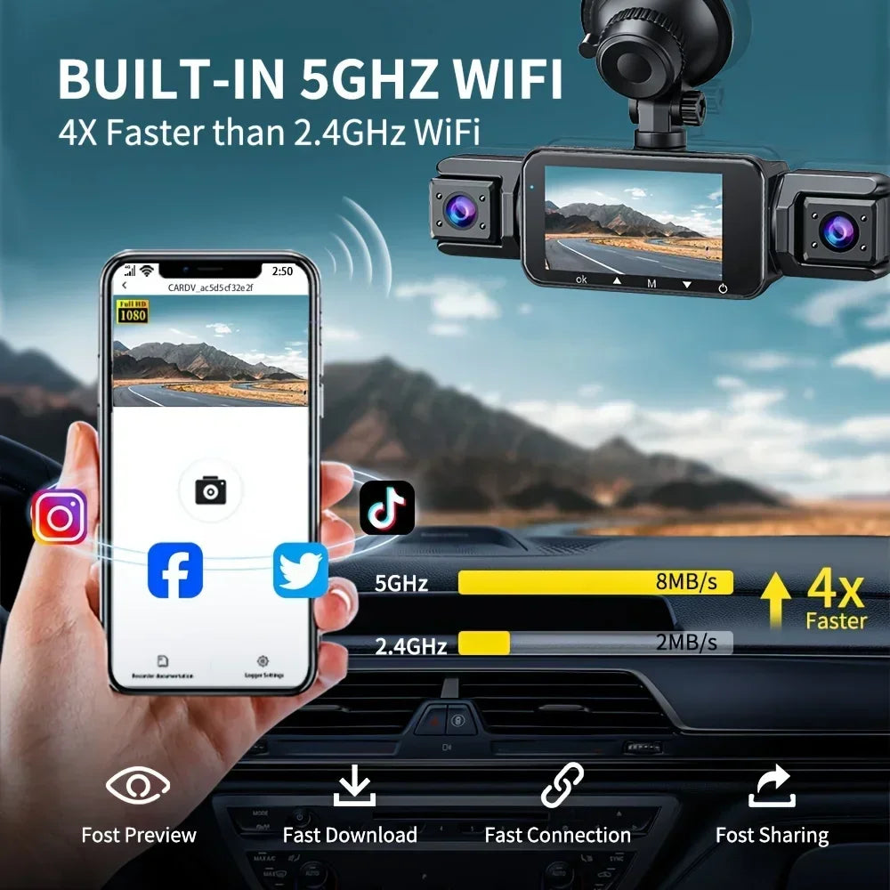 Car Dash Cam 4 Channel Black Box With GPS WIFI FHD 1080P Front Driving