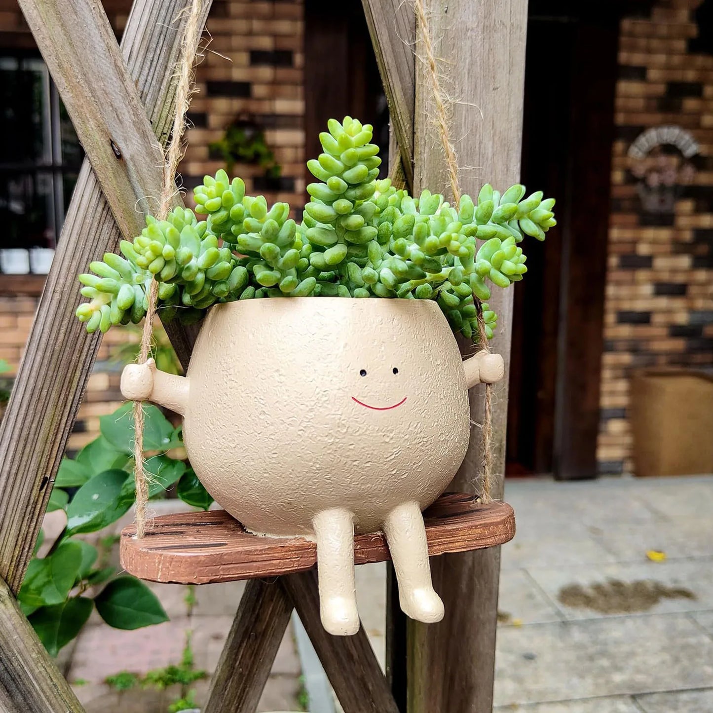 Face Head Succulent Pot, Cute Smile Plant Pot Swing Sitting Hanging Planter for Outdoor Indoor, Succulent Planter
