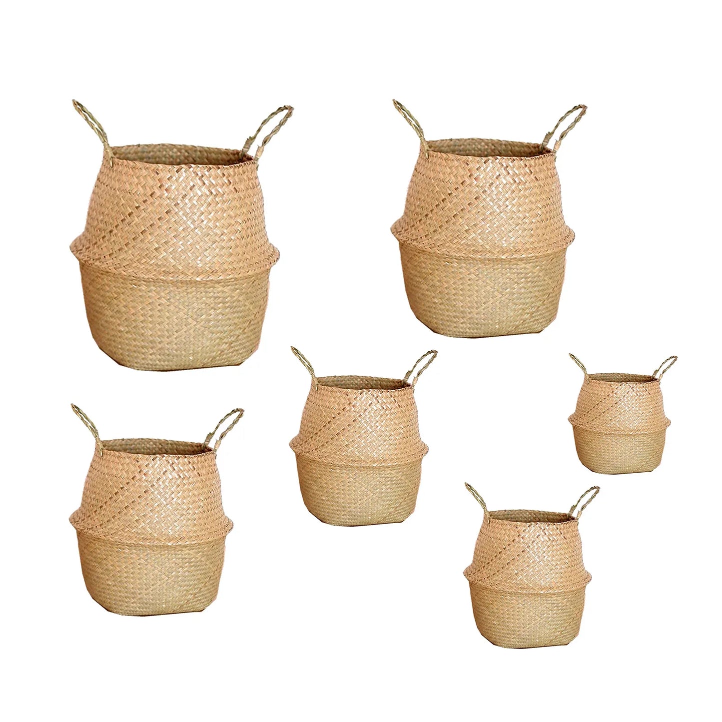 Seagrass Wickerwork Basket Portable Dirty Laundry Hamper Storage Basket Garden Plant Basket Home Decor