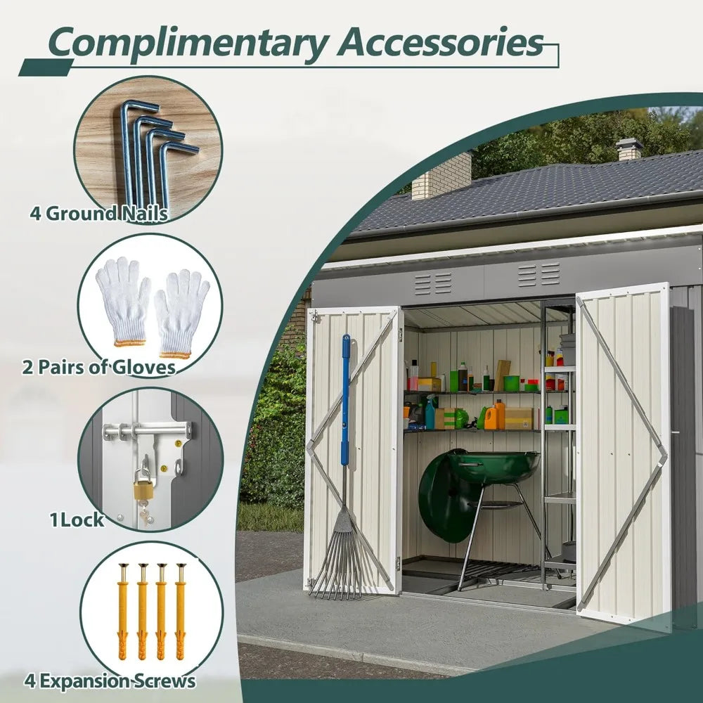Outdoor Storage Shed, Large Metal Utility Tool Sheds with Floor Frame, Steel Garden Shed for Backyard Garden Patio Lawn