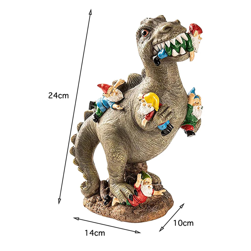 Garden Dinosaur Eating Gnome Statues Funny Resin Figurines Outdoor Sculpture Decor for Garden Patio Lawn Yard Ornament Decor