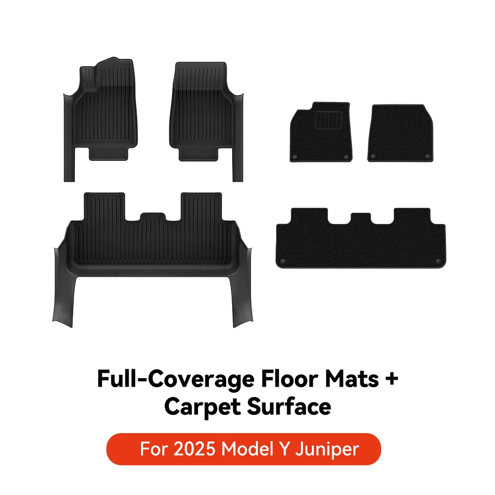 YZ for Tesla Model Y Juniper 2025 Floor Mats with Door Sill Protection Strips All-weather Floor Liner Cargo Mat Trunk Backrest