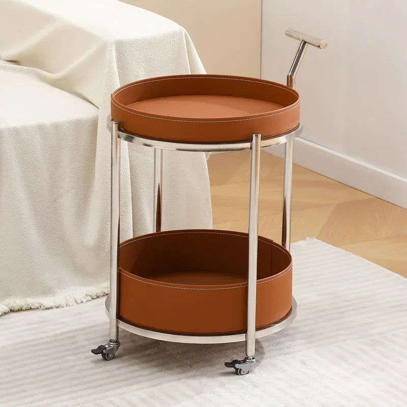 Creative Sofa Side Table with Storage, Internet Famous Coffee Table, Movable Leather and Stainless Steel Design, Modern