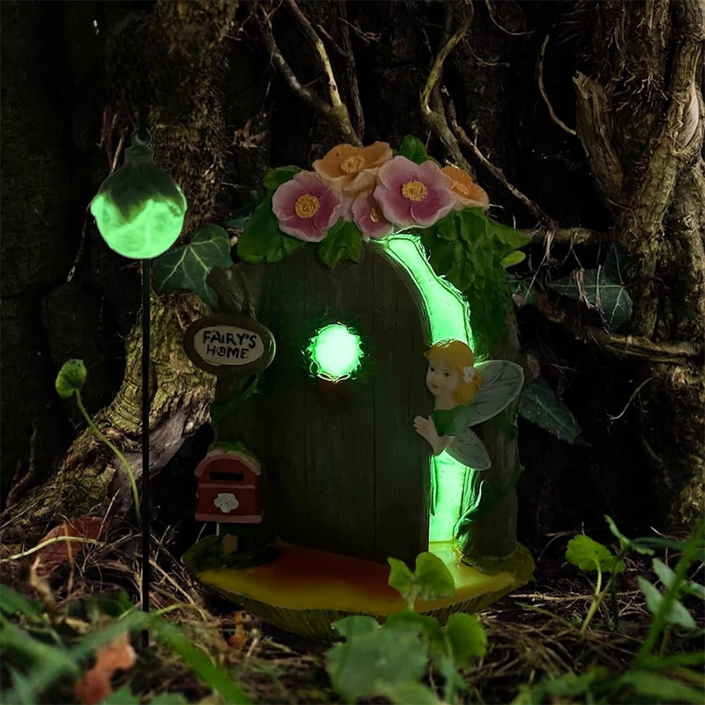 Fairy Mushroom Fairy Door and Windows for Trees Glow in The Dark Yard Garden Sculpture Lawn Ornament Outdoor Decor Accessories
