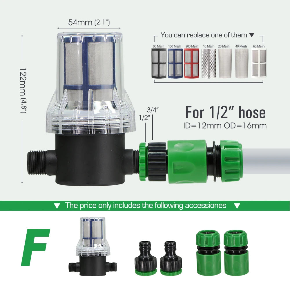 10-200 Mesh Filter 1/2" Garden Hose Filter 16mm Pacifier Quick Connector Agricultural Irrigation Pipe Tube Prefilter Percolator