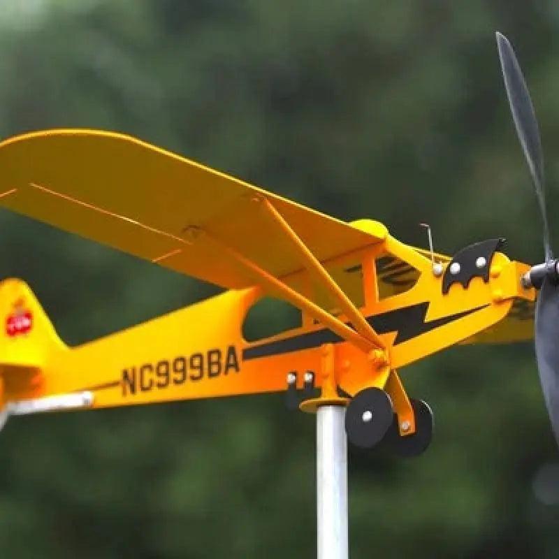 3D Piper J3 Cub Wind Spinner Plane Metal Airplane Weather Vane Outdoor Roof Wind Direction Indicator WeatherVane Garden Decor