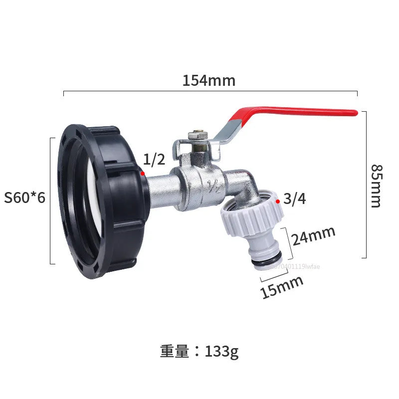S60 Coarse Thread IBC Tank Tap Connecter x 16mm 1/2'' 3/4'' Water Coupling Adapter Garden Home Replacement Valve Fitting Faucet