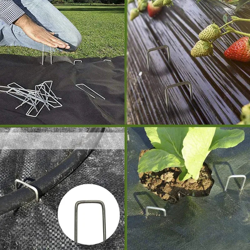 100/10pcs U-shaped Garden Stakes Heavy-duty Galvanized Steel Fence Tubing Staples Landscape Spikes for Lawns Barrier Ground Nail