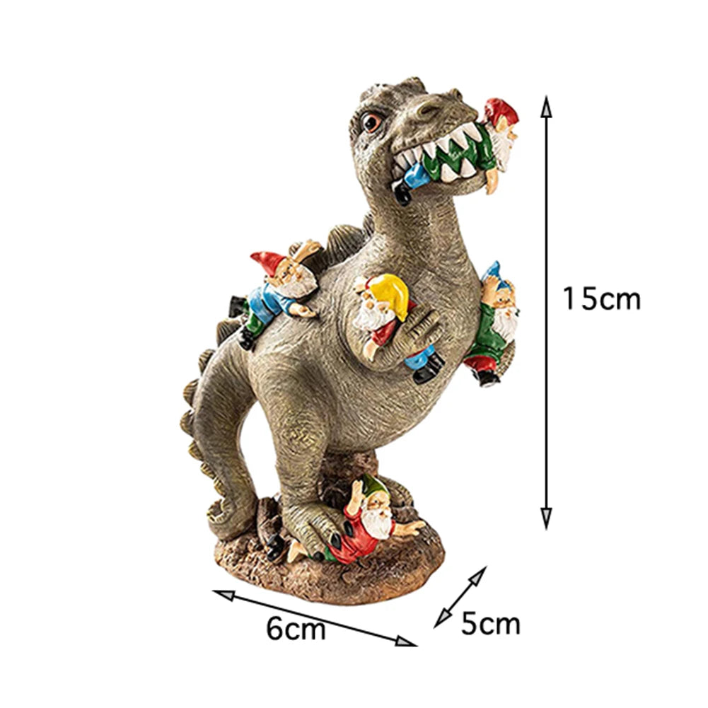 Garden Dinosaur Eating Gnome Statues Funny Resin Figurines Outdoor Sculpture Decor for Garden Patio Lawn Yard Ornament Decor