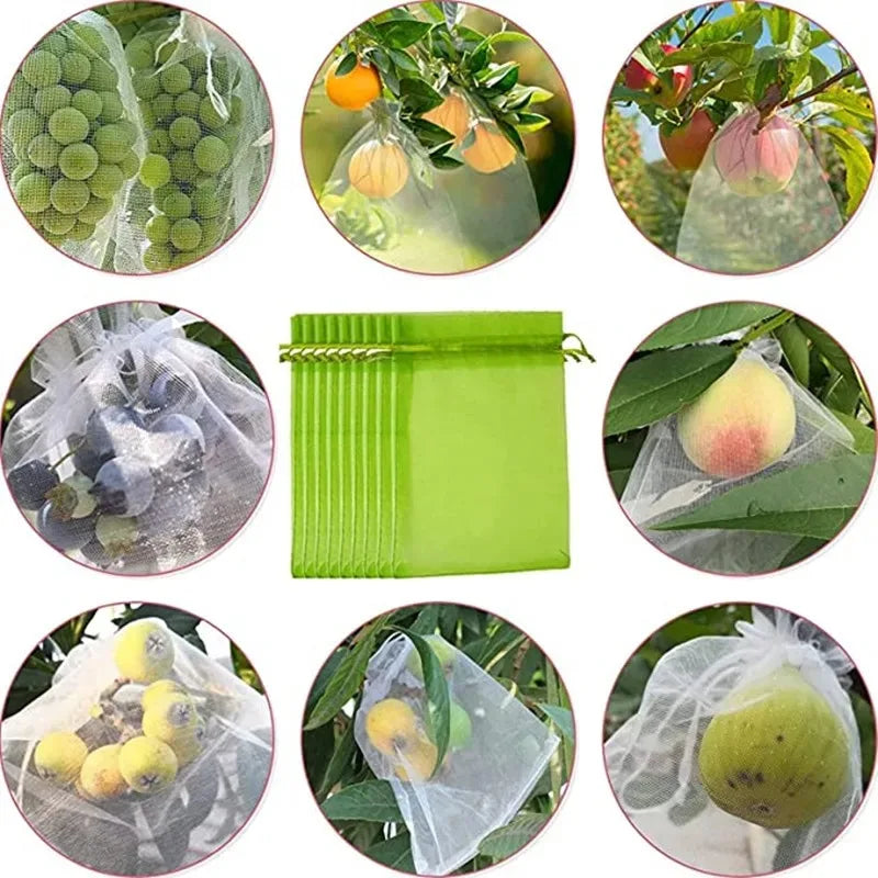 50pcs Fruit Protection Bags Mesh Netting Covers with Drawstring for Grapes Mango Veggies Reusable Pest Barrier Garden Plant Bags