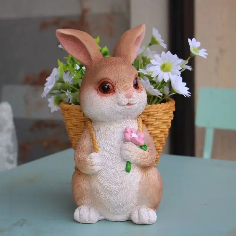 Double Rabbit Hanging Basket Flowerpot Wreath Mother And Child Rabbit Resin Crafts Outdoor Garden Yard Balcony Figurines Decor