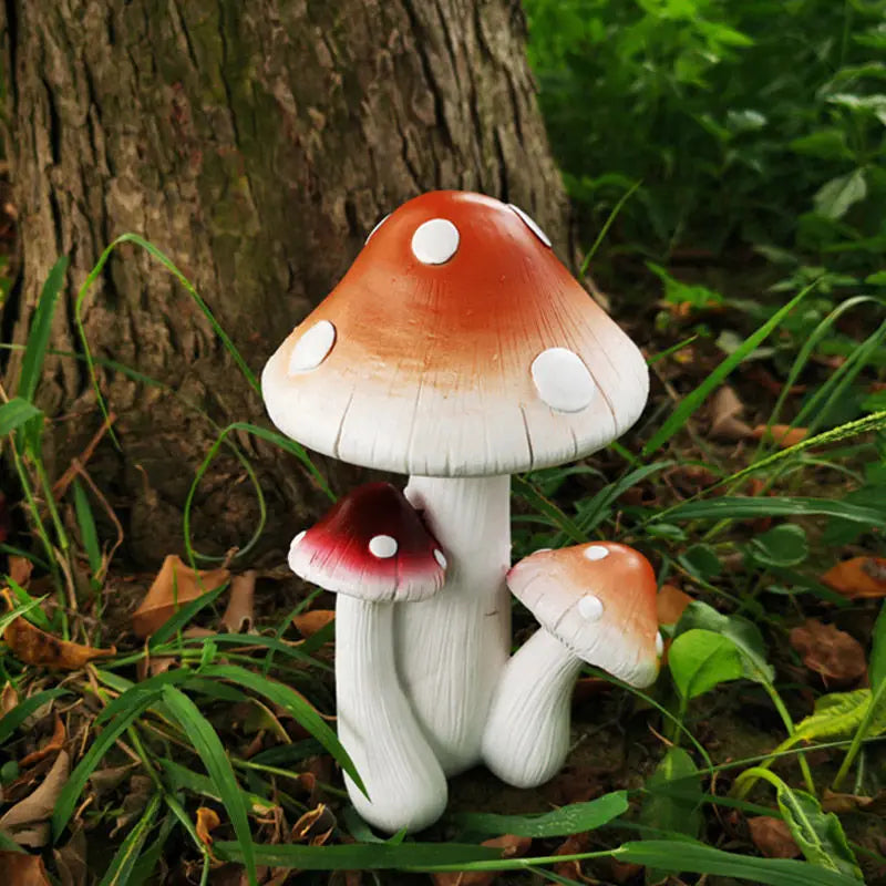 Outdoor Simulation Mushroom Red Umbrella White Pole Resin Decoration items Garden Balcony Lawn Accessories Home Furnishing Decor
