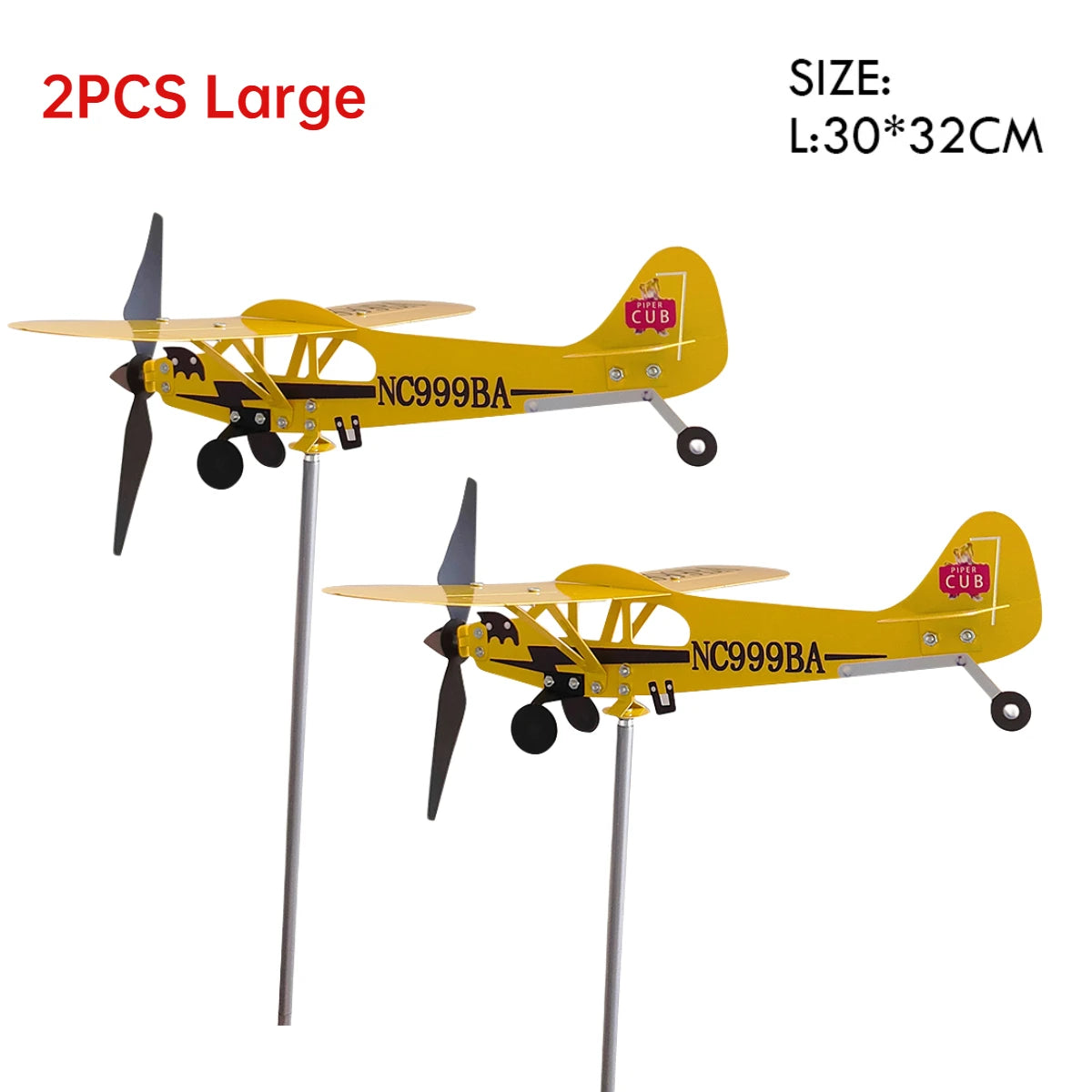 3D Piper J3 Cub Wind Spinner Plane Metal Airplane Weather Vane Outdoor Roof Wind Direction Indicator WeatherVane Garden Decor
