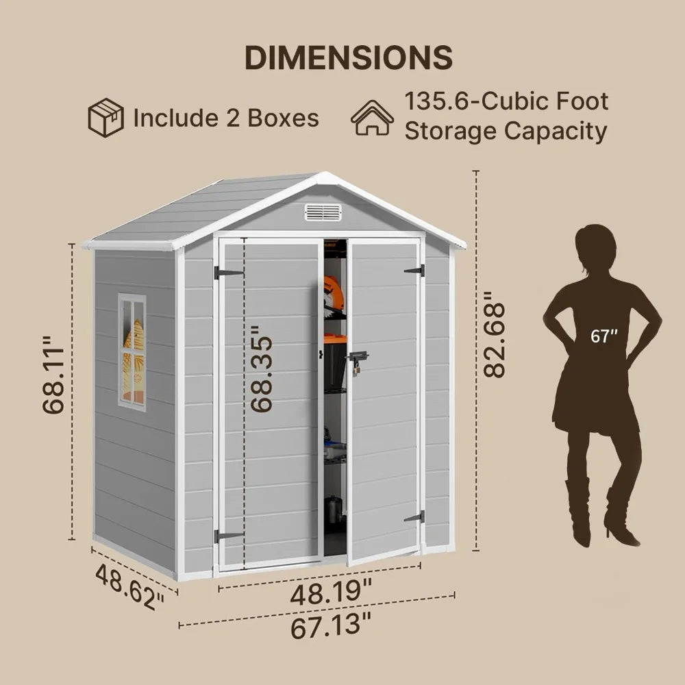 6x4.4 FT Outdoor Storage Shed, Resin Shed with Floor for Patio Furniture, Gardening Tools, Pool Equipment, Outside Sheds Plastic