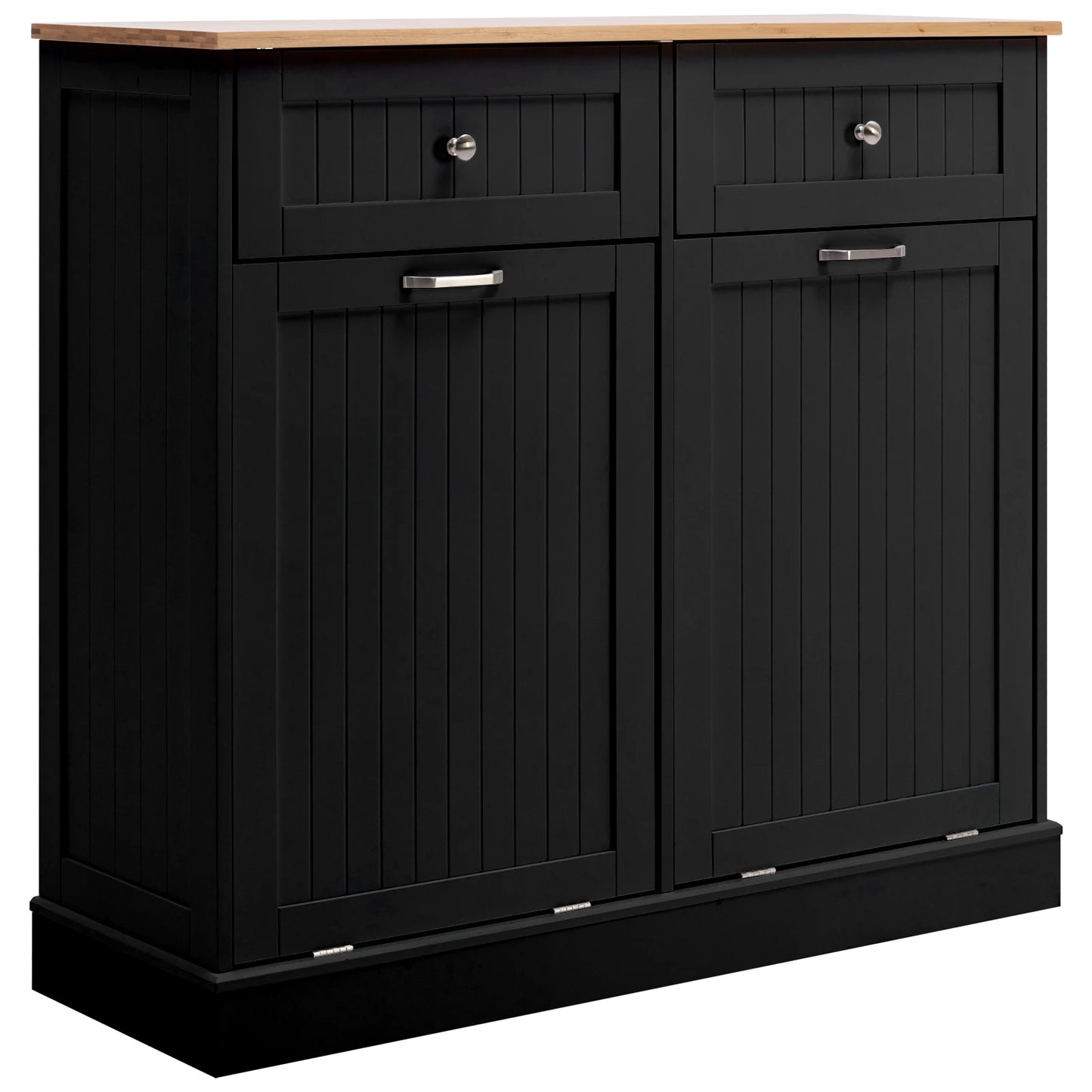 Trash Cabinet Tilt Out Freestanding, Pet Proof Kitchen Trash Cabinet Laundry Hamper with Cutting Board, Wood Garbage Recycling S