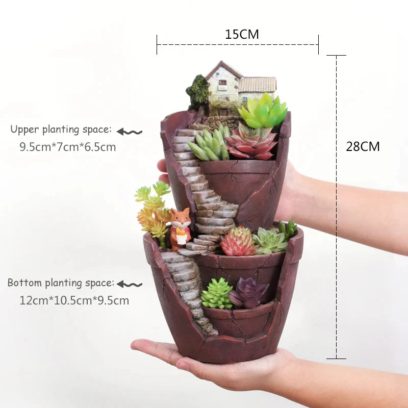 Dropshipping Garden Pot for Succulents Cactus, Creative Farmhouse Planter, Resin Flower Pots Fairy Garden Ornaments Home Decor