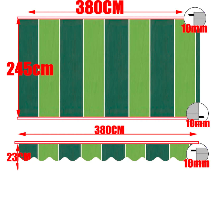 Retractable Patio Awning Replacement Fabric Cloth, Durable Exterior Sunshade, Canopy Cloth, Red and Orange Strips, RV Blind, 10