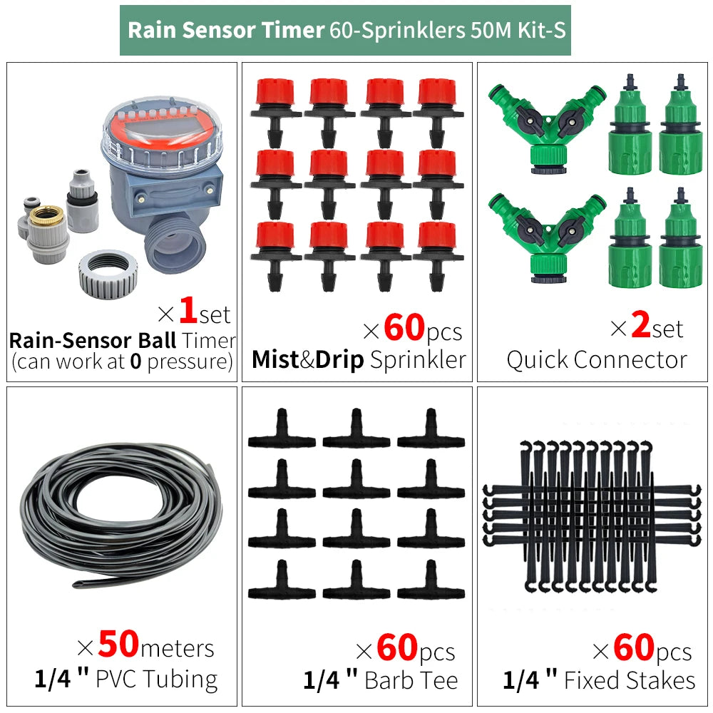 Greenhouse 5M-50M DIY Drip Irrigation System Automatic Watering Garden Hose Micro Drip Watering Kits with Adjustable Drippers
