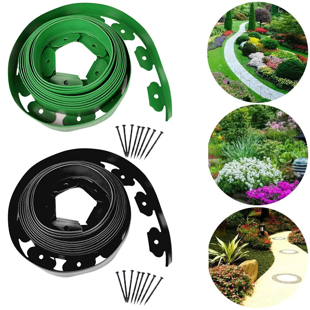 5M/10M Garden Grass Lawn Edge Border Fence With 15 Spikes Path Flexible Lawn Edging Border Fence Outdoor Landscape Garden Decor