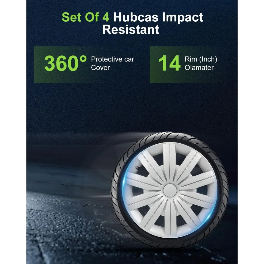 Hubcap Auto Tire Replacement Exterior Cap OEM Steel Wheel Hubcaps Wheel Cover Rim 14 Inch Hub Caps Universal Set of 4 PP Silver