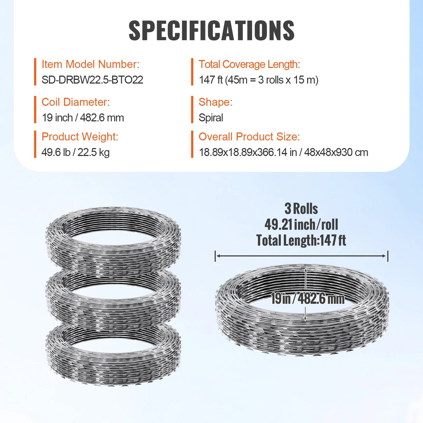 VEVOR Razor Wires  Razor Barbed Wire Razor Wire Fencing Fence Double Spiral Barbed Wire Galvanized Wire Rolls Razor for Garden