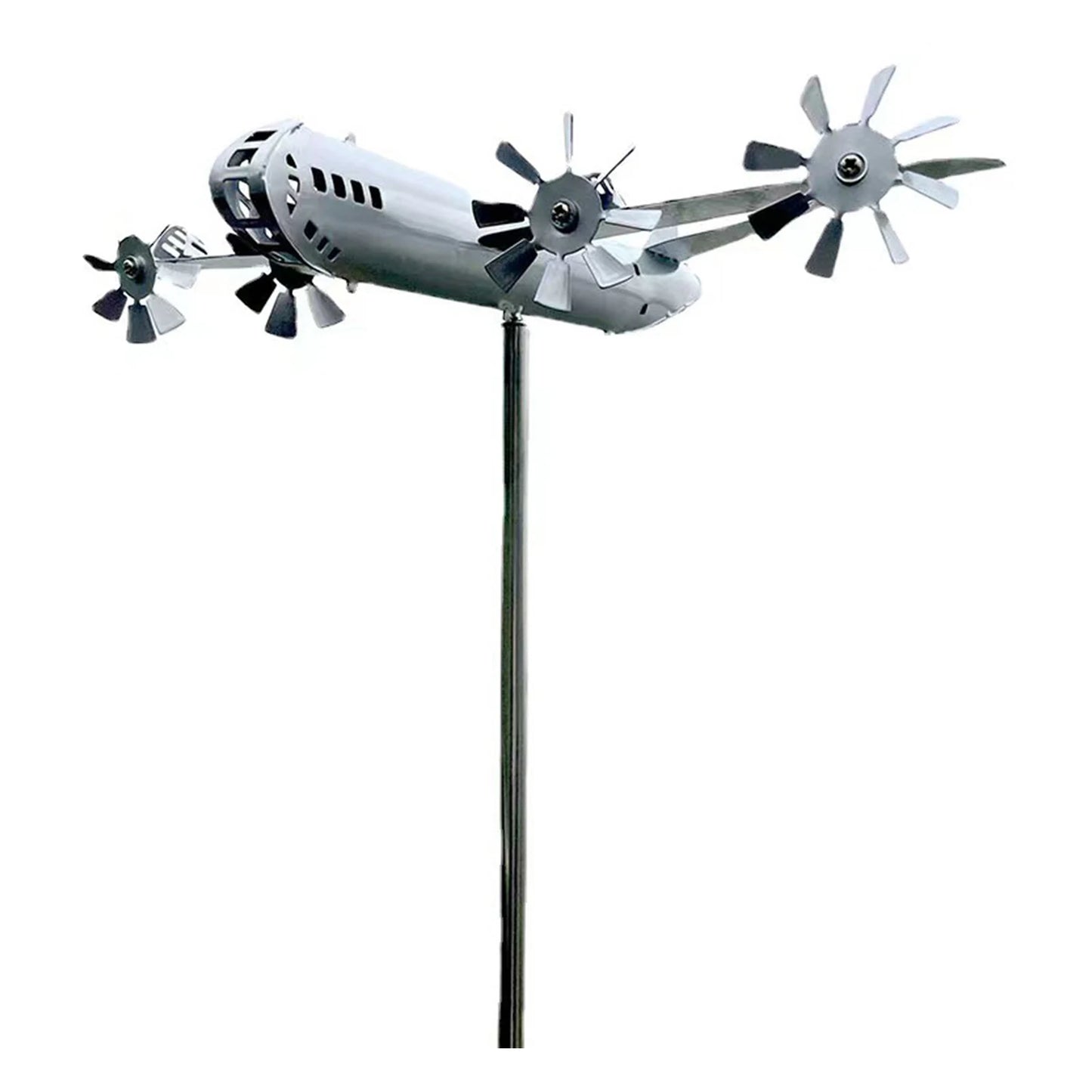 3D Wind Spinner Plane Metal Airplane Weather Vane Plug-in Windmill Outdoor Roof Wind Direction Indicator Ornaments Garden Decor