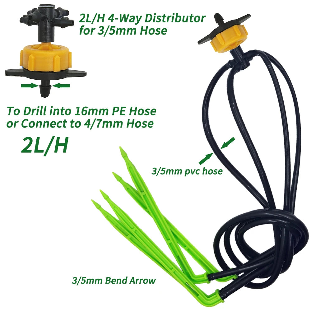 WUJIE 50-1000PCS 1/8'' Green Drippers 3/5mm Bending Arrow Emitters Garden Potted Irrigation Watering Micro Drip System Fittings
