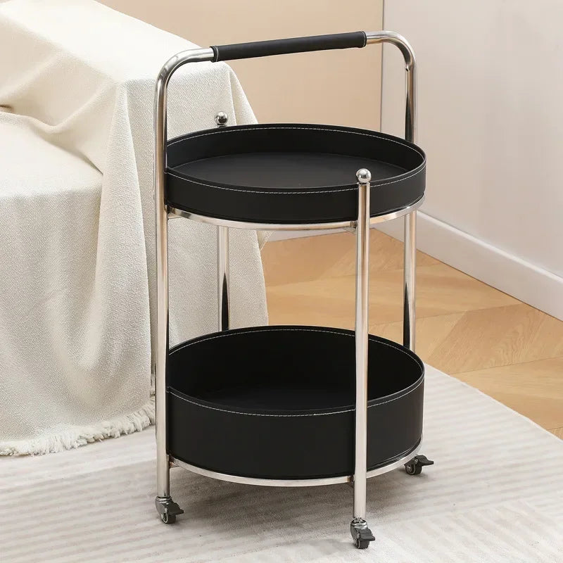 Creative Sofa Side Table with Storage, Internet Famous Coffee Table, Movable Leather and Stainless Steel Design, Modern