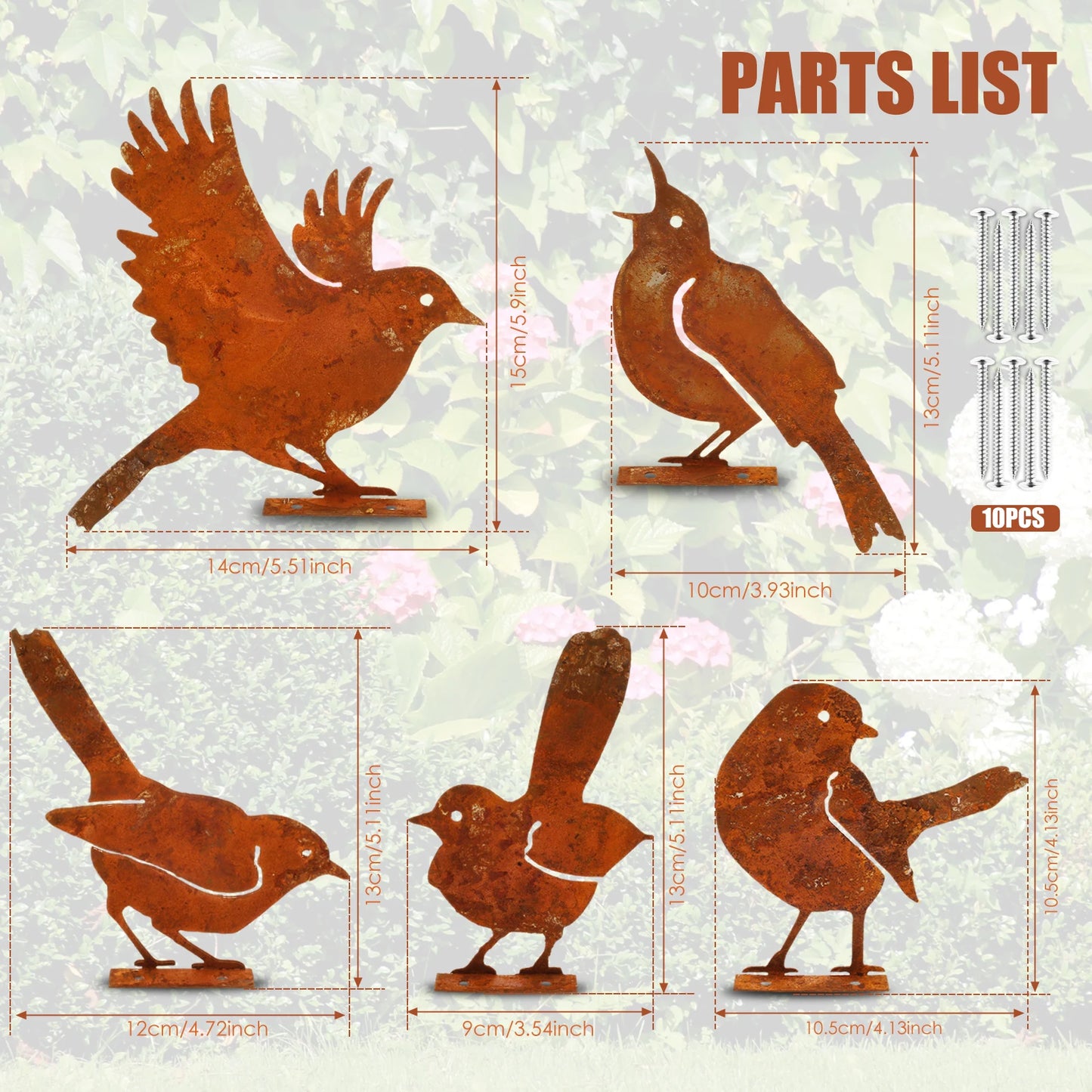 1/5Pcs Rusty Metal Birds Rusty Running Squirrel Decor Metal Art Set Outdoor Garden Animal Silhouette Creative Wrought Iron Decor