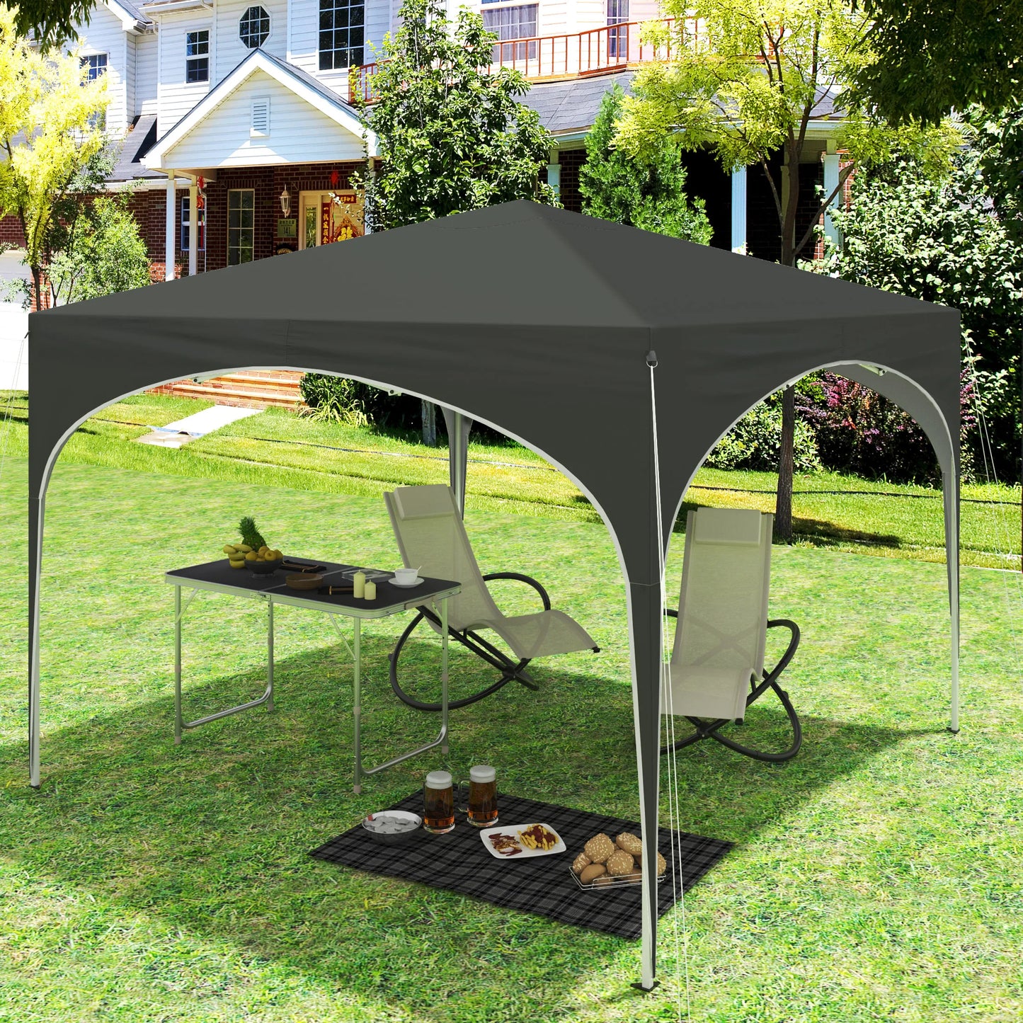 Waterproof Collapsible Canopy 3x3m Garden Gazebo Party Tent Pop-Up Pavilion with Semicircle Roof for Outdoor Market