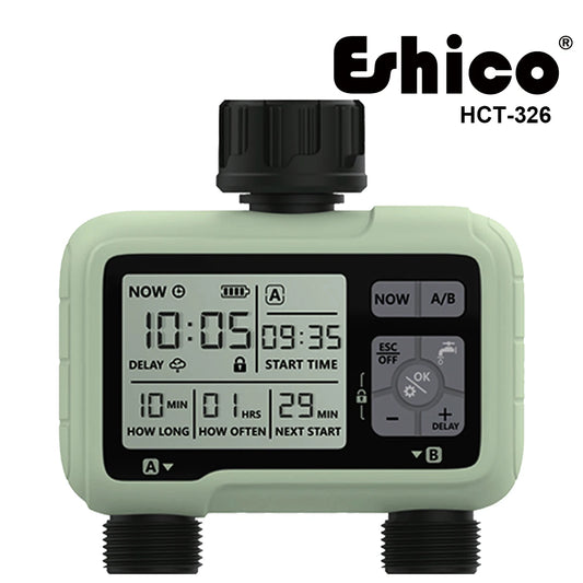 Eshico HCT-326 Super Timing 2-Outlet Water Timer Precisely Watering Up Outdoor Automatic Irrigation Fully Adjustable Program