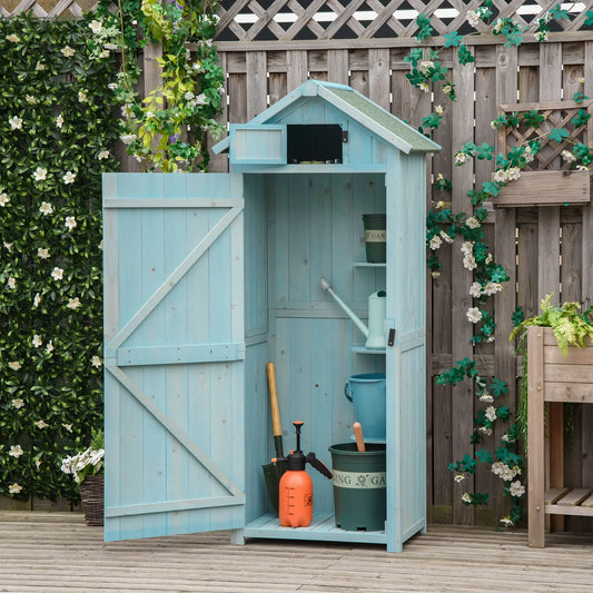 Garden Storage Shed 3 Shelves Tool House W/ Asphalt Roof 77 X 54 X 179 cm Blue