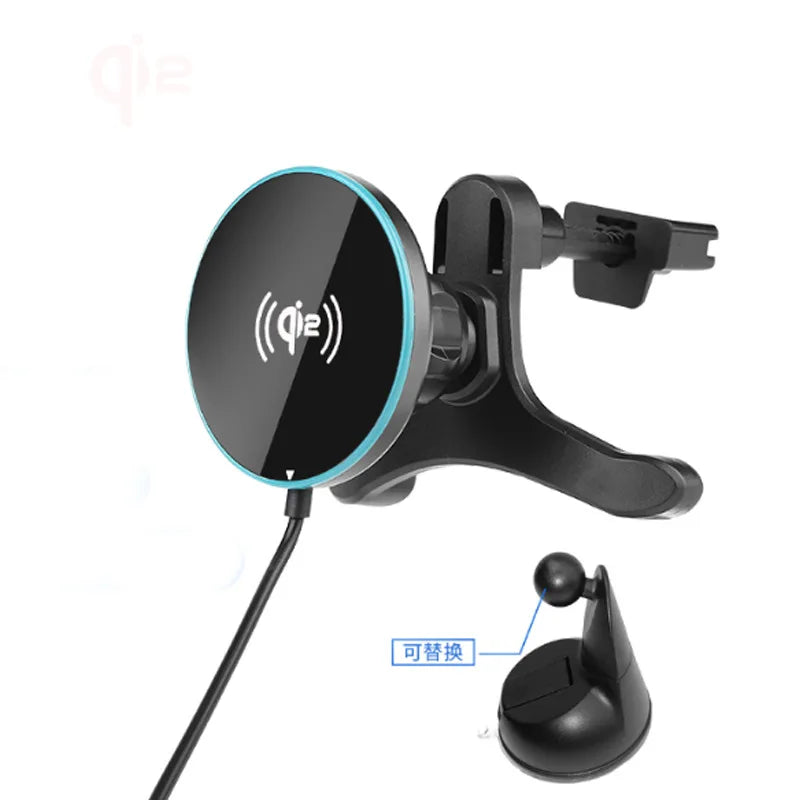 MagSafe Car Charger Qi2.2 25W Fast Wireless Charging for iPhone Samsung Xiaomi Vent Clip Mount Tempered Glass Anti-Slip Holder