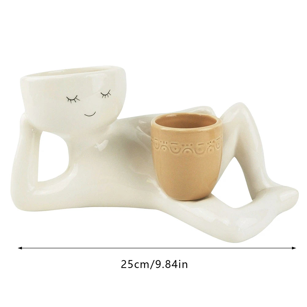 Relaxing Person Holding Pot Planter with Drainage Hole Funny Succulent Pot Resin Desktop Body Flower Pot Home Office Decor