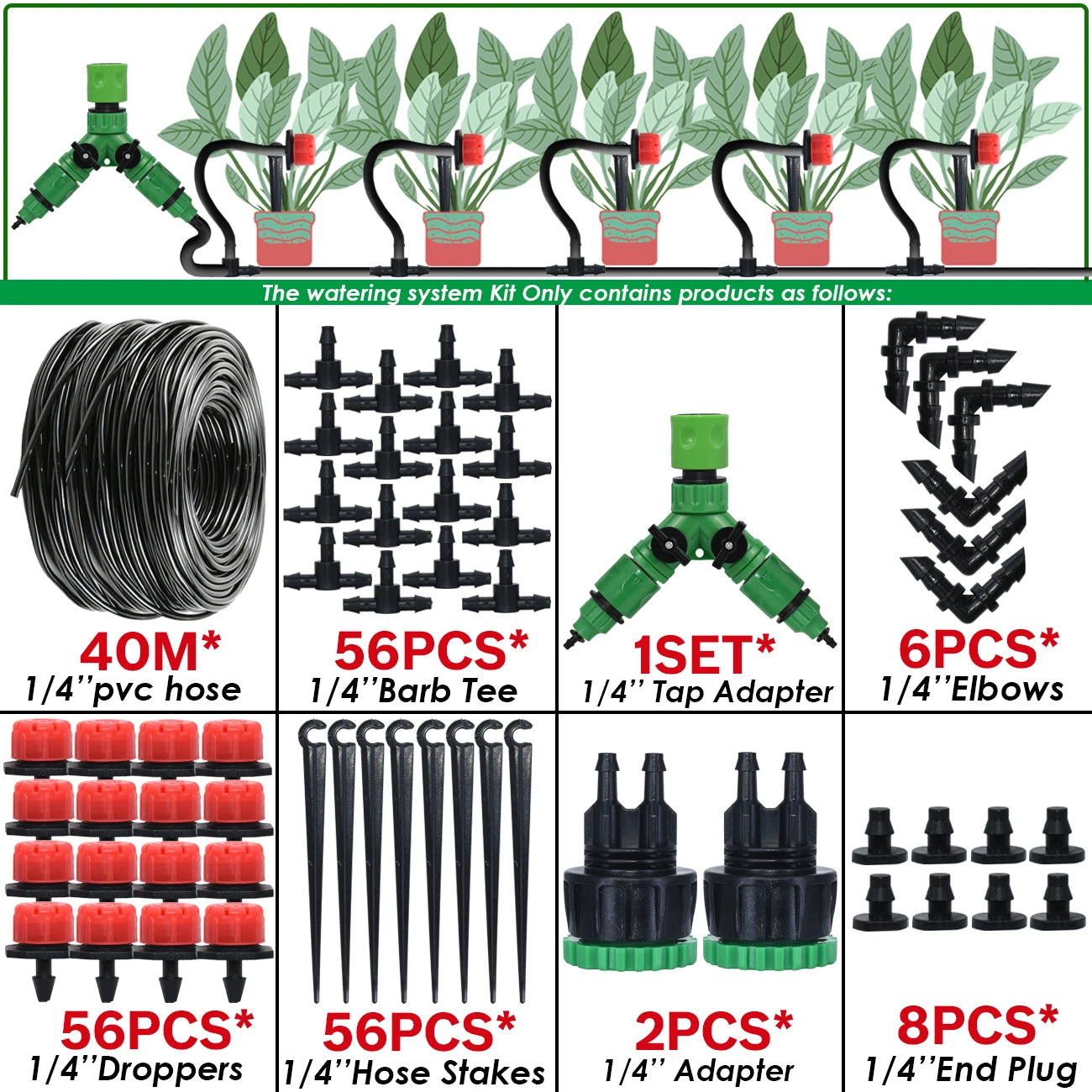 KESLA Greenhouse 5-50M Drip Irrigation System Automatic Watering Garden Hose DIY Micro Drip Watering Kits w/ Adjustable Drippers
