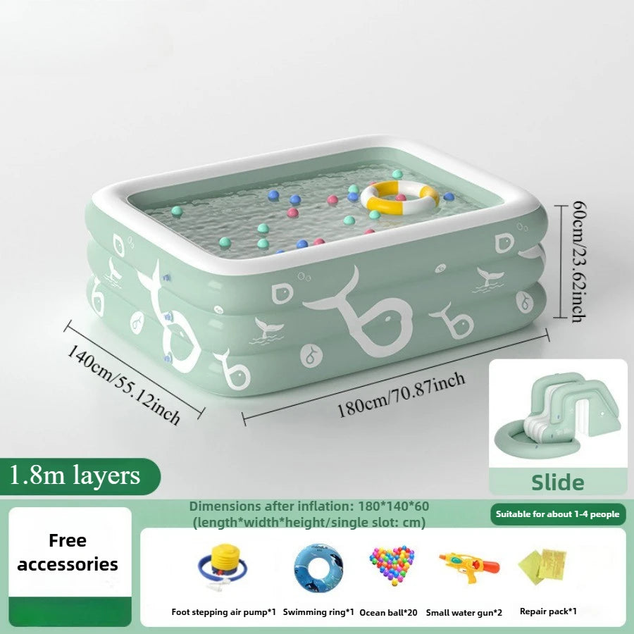 Summer family outdoor thickened inflatable swimming pool, float boat with sunshade, slide, family oversized water toys