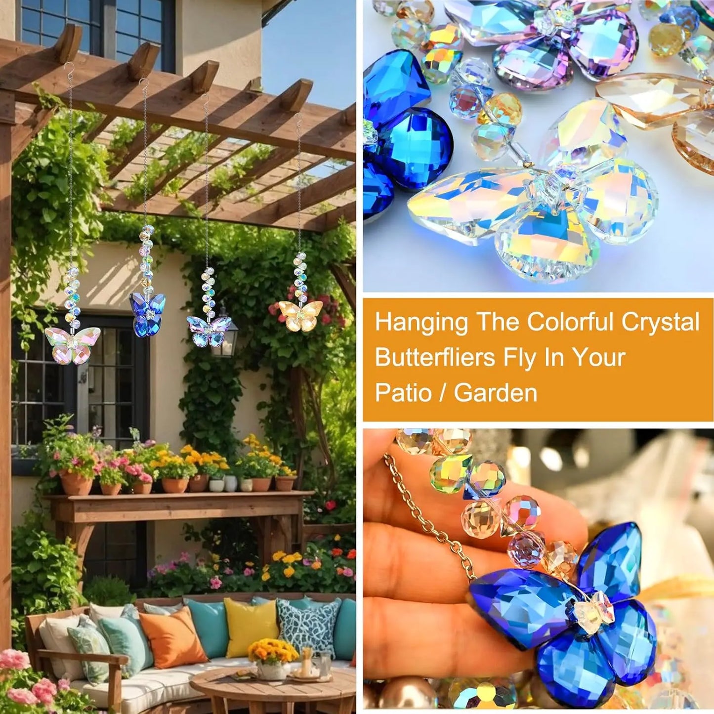Crystal Butterfly Suncatchers for Window Hanging Ornaments, Rainbow Maker Sun Catchers Indoor Outdoor Patio Garden Decor Gifts