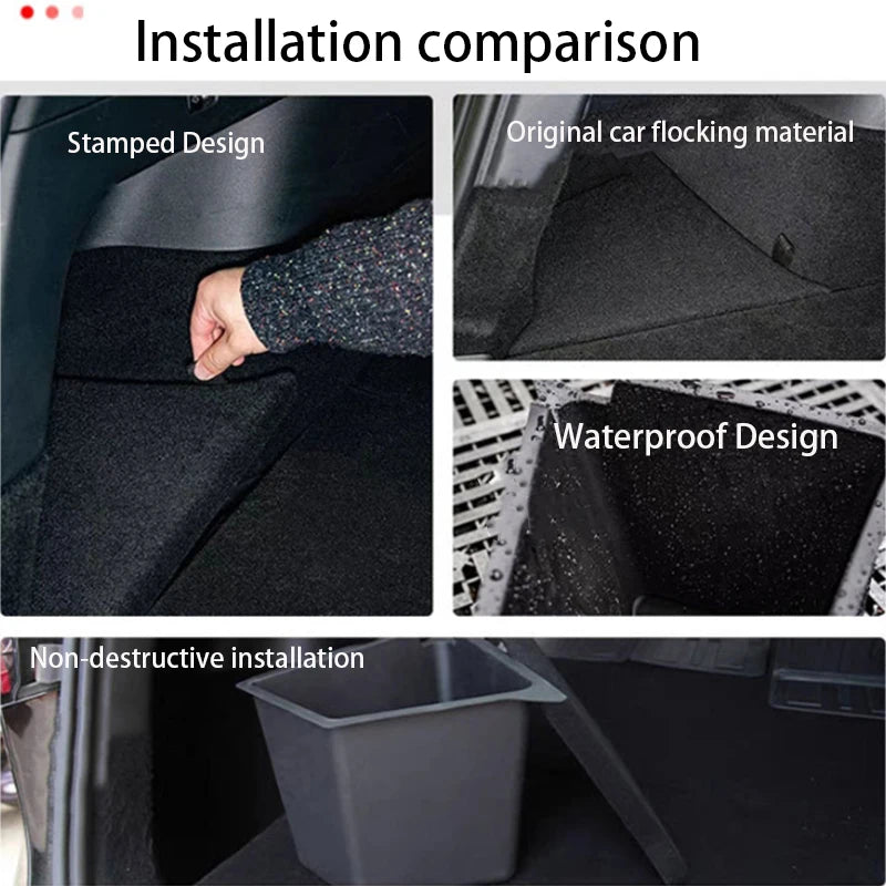 Trunk Side Storage Bins For Tesla Model Y-Berlin/Austin 2022-2024 Cargo Compartment Organizer Bucket TPE Box & Carpet Lids