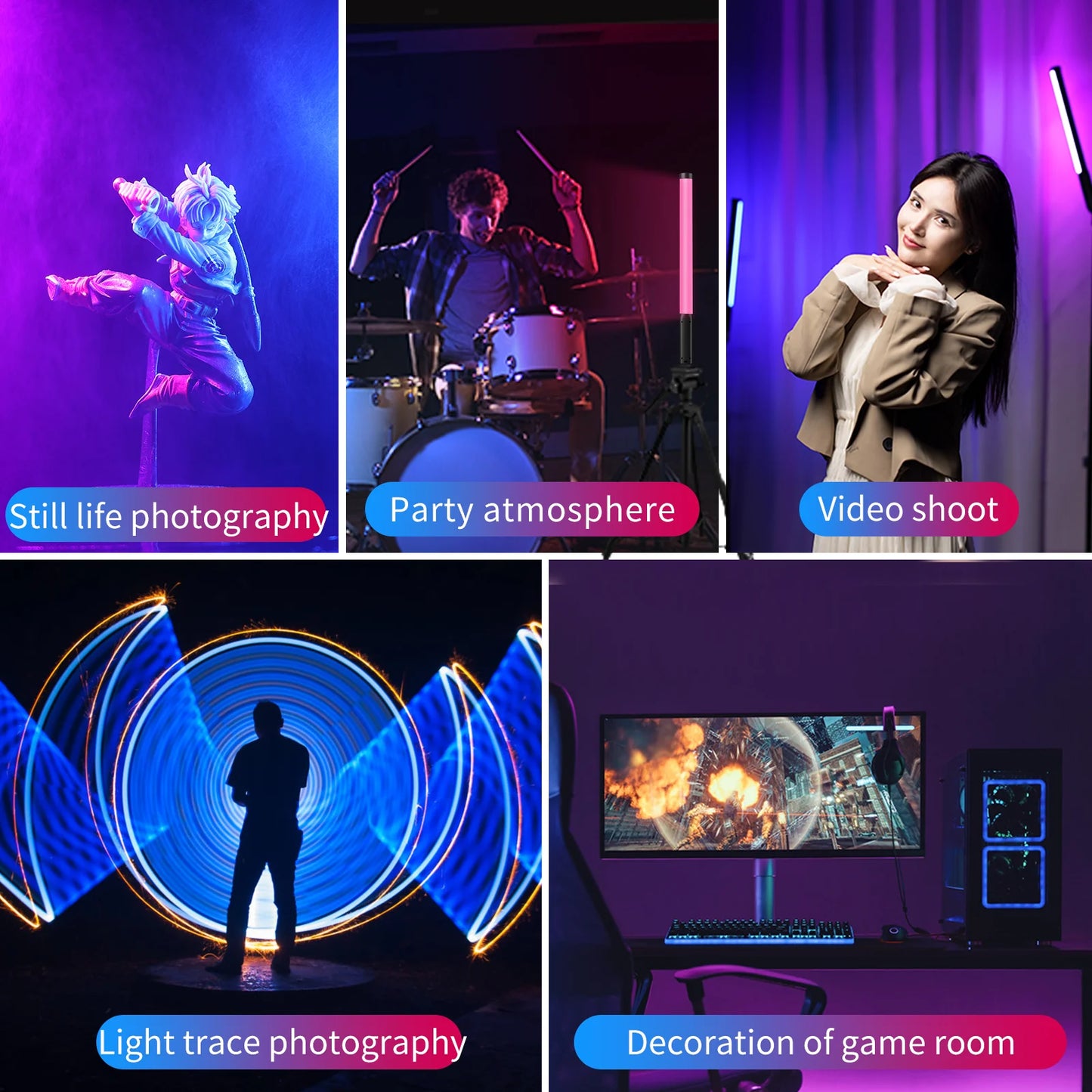 Ulanzi VL119 Colorful Led Stick Light Lamp Handheld RGB Tube Light Wand For Studio Game Room Video Movie Vlog Tiktok Photography