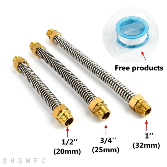 1~5 PCS 1/2" 3/4" 1" Copper Male Thread 304 Stainless Steel Bellows Hot Cold Water Pipe Joint Metal Hose Fittings High Pressure