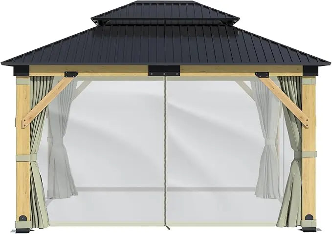 Wooden Gazebo Curtains Part - Outdoor Hardtop Patio Gazebo Canopy Netting Walls with Zipper, Breathable Mesh