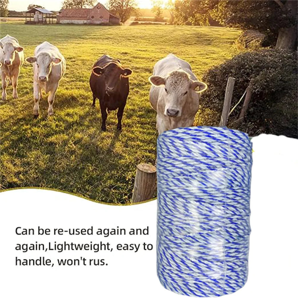 200/400M Portable Electric Fence Rope Polywire with Steel for Horse Farm Animals Fencing Ultra Low Resistance Poly Wire 6 strand