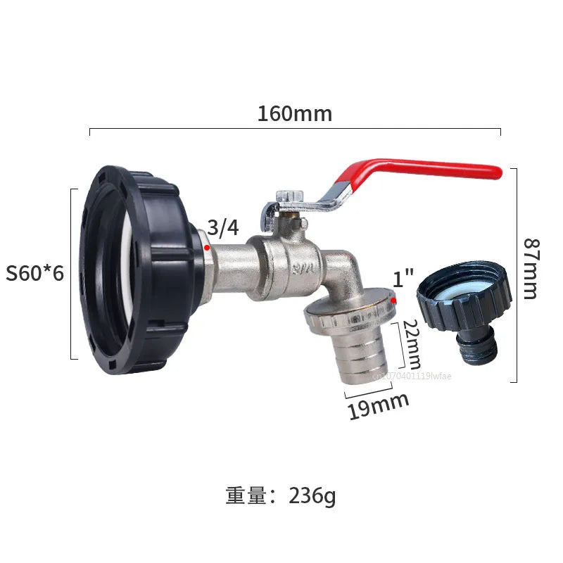 S60 Coarse Thread IBC Tank Tap Connecter x 16mm 1/2'' 3/4'' Water Coupling Adapter Garden Home Replacement Valve Fitting Faucet