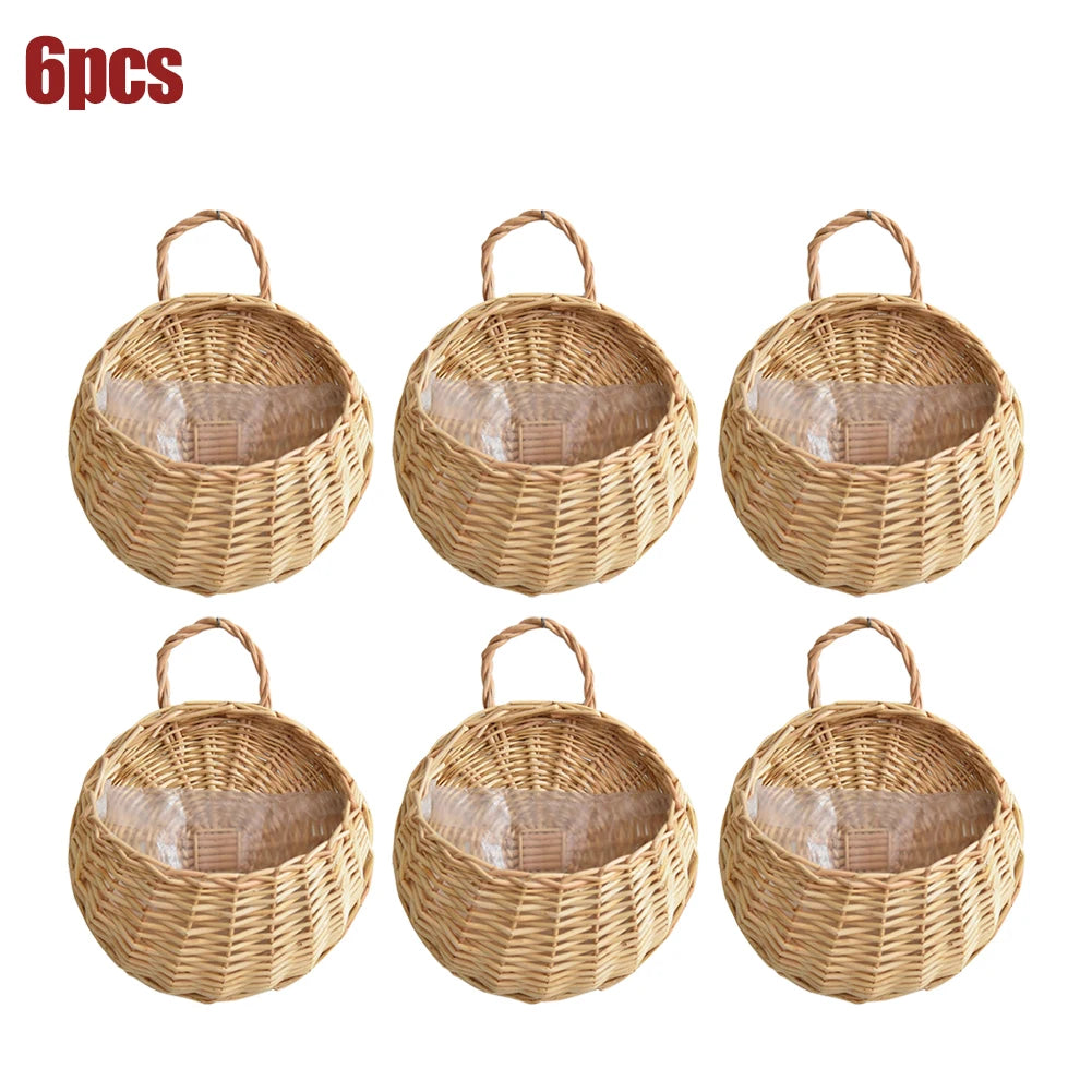 2/4/8/10pcs Wall Hanging Handmade Wicker Rattan Flower Basket Green Vine Pot Planter Hanging Vase Wall Plant Basket For Garden