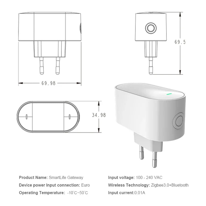 Tuya ZigBee Gateway Hub ZigBee/Bluetooth Mesh Plug-in Type Multi-mode Gateway Bridge Hub Supports Smart Home Automation