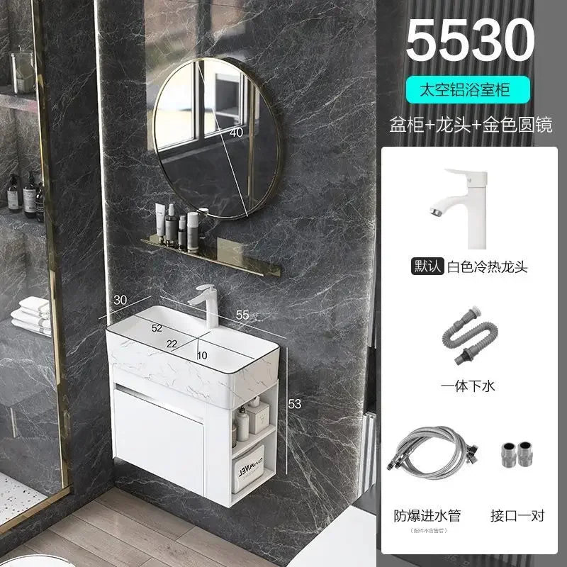 Minimalist Mini Bathroom Cabinet with Side Storage Ceramic Integrated Basin Bathroom Vanity Cabinet with Sink Bathroom Furniture