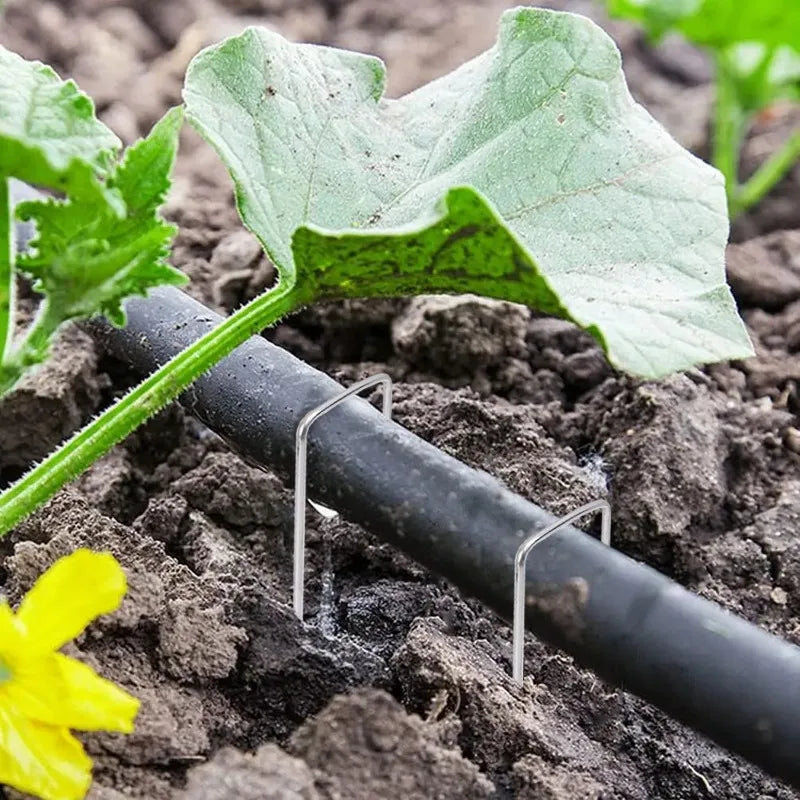 100/10pcs U-shaped Garden Stakes Heavy-duty Galvanized Steel Fence Tubing Staples Landscape Spikes for Lawns Barrier Ground Nail