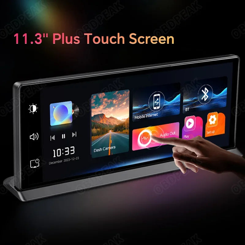 11.3 inch Car DVR 4K Dash Cam Dual Lens Wireless Carplay & Android Aut