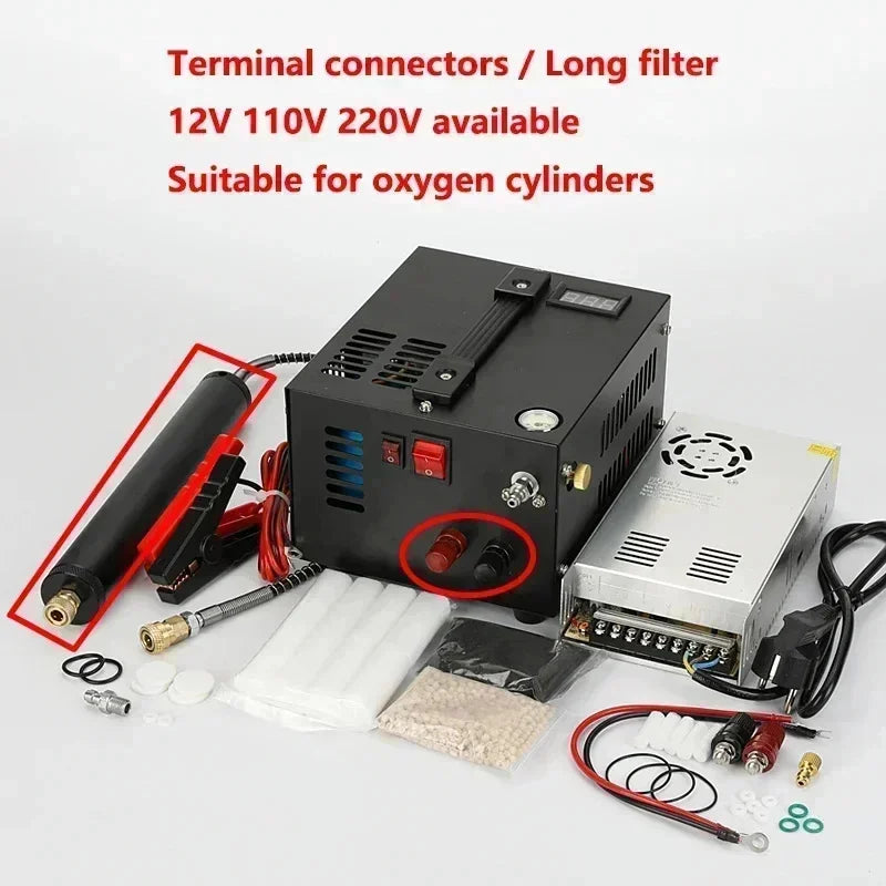 300bar 4500Psi 30Mpa 12V 110V 220V Refilling Air Compressor For Hunting Diving Air PCP Pump Car Pump Compressor Motorcycle Tyre